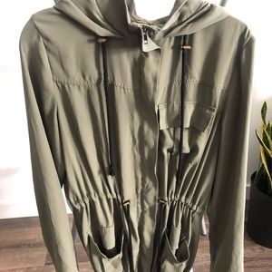 Long Silk Navy Cargo Jacket